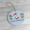 Funny Social Distancing with Santa Elf and Reindeer Christmas Ornament