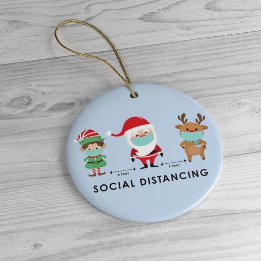 Funny Social Distancing with Santa Elf and Reindeer Christmas Ornament