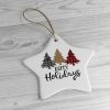 Happy Holidays Plaid Trees Star Ornaments