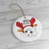 Holiday Cat with Antlers Circle Ornament