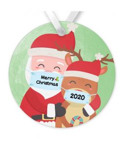 Merry Christ-mask Santa and Reindeer Ornament 2020, Ceramic Round Ornament