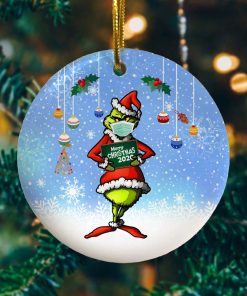 Merry Christmas 2020 Holiday Ornament – Santa Green Character Wearing Ma-sk Christmas Ornament – Xmas Gifts