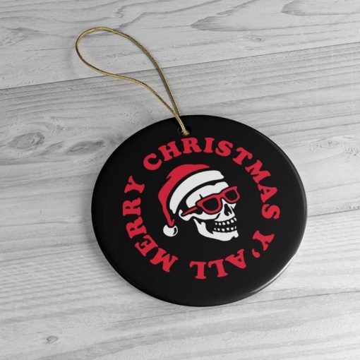 Merry Christmas Yall Skull Santa Circle Ornament