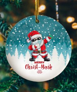 Merry Christmask Decorative Christmas Ornament Keepsake – Holiday Circle Ornament – Santa Wearing Mask Ornament