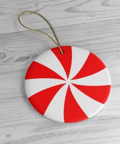 Peppermint Swirl Christmas Round and Heart Shapes Ornament