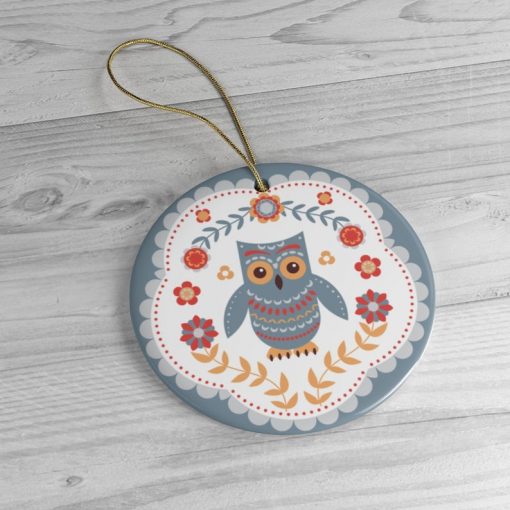 Scandinavian Owl Ornament, Ethnic Folk Boho Decoration, Mexican Style