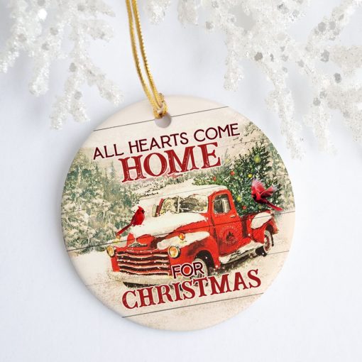 All Hearts Come Home For Christmas Truck Red Birds Decorative Christmas Holiday Ornament