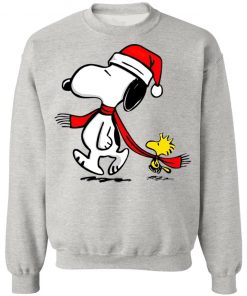 Santa Hat Snoopy And Woodstock Walking Christmas shirt