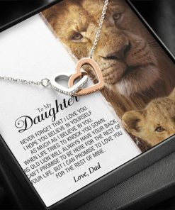 To My Daughter This Old Lion Will Always Have Your Back Interlocking Heart Necklace