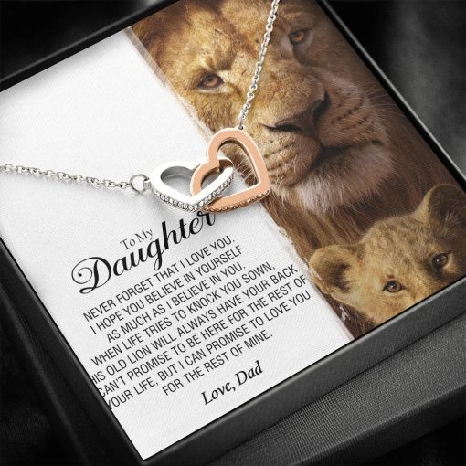 To My Daughter This Old Lion Will Always Have Your Back Interlocking Heart Necklace