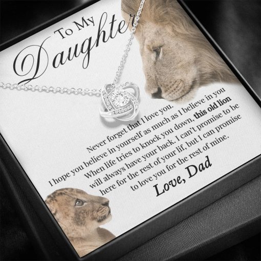 To My Daughter This Old Lion Will Always Have Your Back Love Knot Necklace