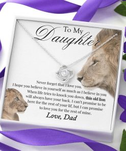 To My Daughter This Old Lion Will Always Have Your Back Love Knot Necklace