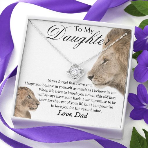 To My Daughter This Old Lion Will Always Have Your Back Love Knot Necklace