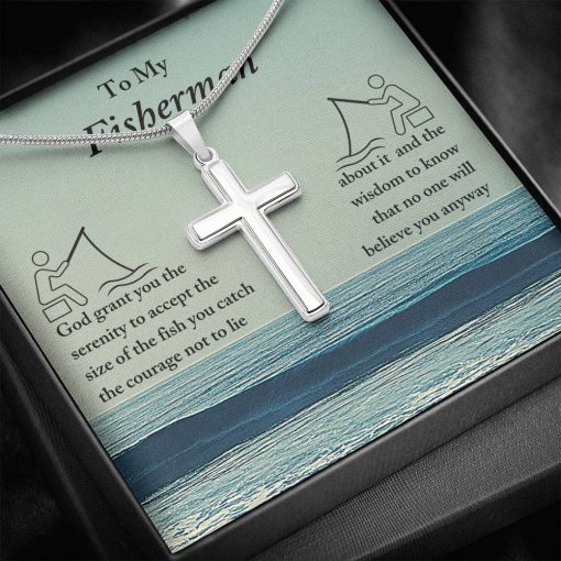 To My Fisherman God Grant You The Serenity To Accept The Size Of The Fish Artisan Cross Necklace 1