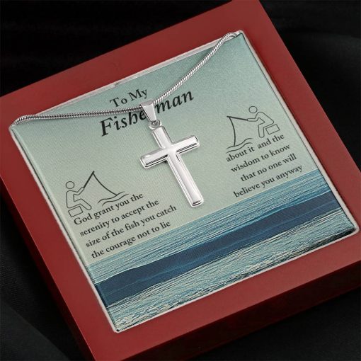 To My Fisherman God Grant You The Serenity To Accept The Size Of The Fish Artisan Cross Necklace 2