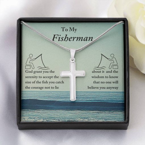 To My Fisherman God Grant You The Serenity To Accept The Size Of The Fish Artisan Cross Necklace 3