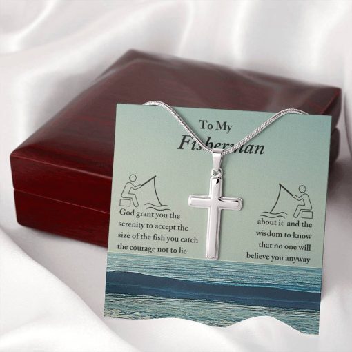 To My Fisherman God Grant You The Serenity To Accept The Size Of The Fish Artisan Cross Necklace