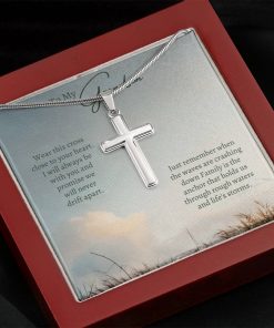 To My Grandson Family Is The Anchor That Holds Us Through Rough Waters And Life's Storms Artisan Cross Necklace 4