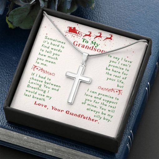 To My Grandson Sometimes It’s Hard To Find Words To Tell You How Much You Mean To Me Your Grandfather Artisan Cross Necklace 1