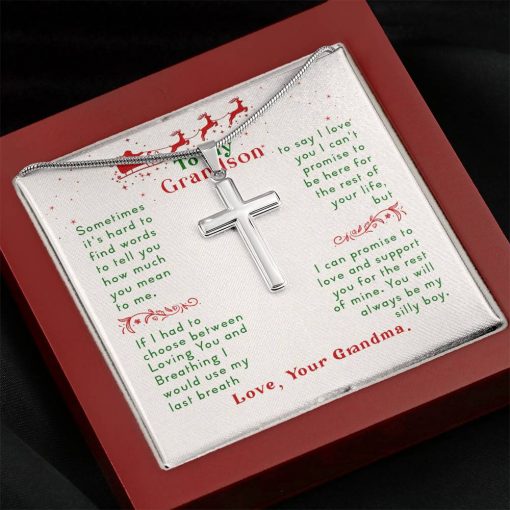 To My Grandson Sometimes It’s Hard To Find Words To Tell You How Much You Mean To Me Your Grandma Artisan Cross Necklace 4