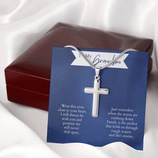 To My Grandson Wear This Cross Close To Your Heart I Will Always Be With You Artisan Cross Necklace 3