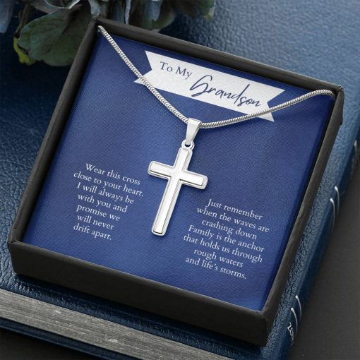 To My Grandson Wear This Cross Close To Your Heart I Will Always Be With You Artisan Cross Necklace