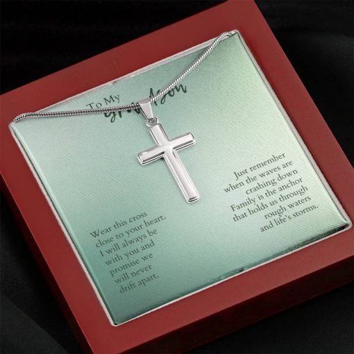 To My Grandson Wear This Cross Close To Your Heart Just Remember When The Waves Are Crashing Down Artisan Cross Necklace 4