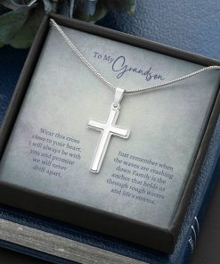 To My Grandson Wear This Cross Close To Your Heart We Will Never Drift Apart Artisan Cross Necklace 1