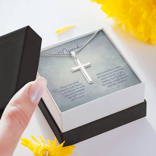 To My Grandson Wear This Cross Close To Your Heart We Will Never Drift Apart Artisan Cross Necklace 3