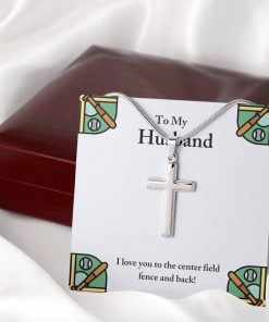 To My Husband I Love You To The Center Field Fence And Back Artisan Cross Necklace