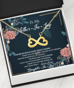 To My Mother In Law I Can See His Face In Yours When It Gleams Infinity Heart Necklace 2