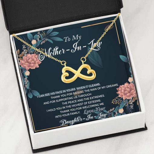 To My Mother In Law I Can See His Face In Yours When It Gleams Infinity Heart Necklace 2