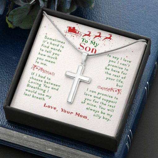 To My Son Sometimes It’s Hard To Find Words To Tell You How Much You Mean To Me Your Mom Artisan Cross Necklace 1