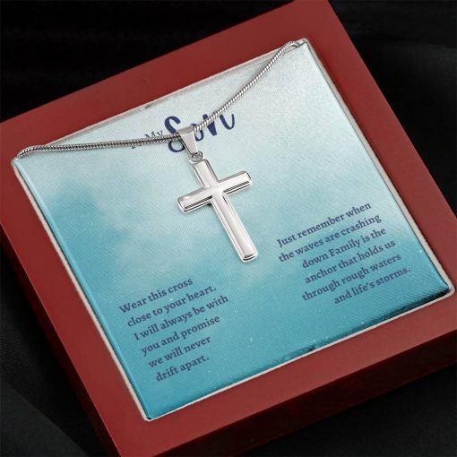 To My Son Wear This Cross Just Remember Family Is The Anchor That Hold Us Artisan Cross Necklace 4