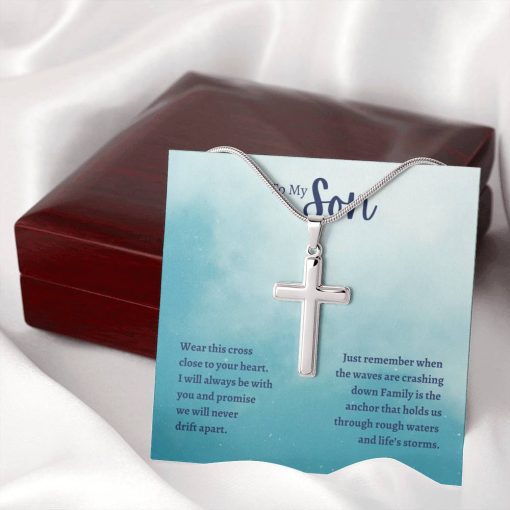 To My Son Wear This Cross Just Remember Family Is The Anchor That Hold Us Artisan Cross Necklace