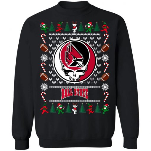 Ball State Cardinals Grateful Dead Ugly Christmas Sweater, Hoodie