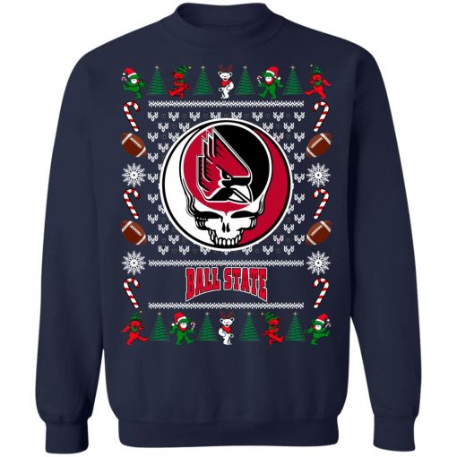 Ball State Cardinals Grateful Dead Ugly Christmas Sweater, Hoodie