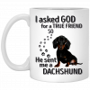 I Asked God For A True Friend So He Sent Me A Dachshund Mug, Coffee Mug, Travel Mug