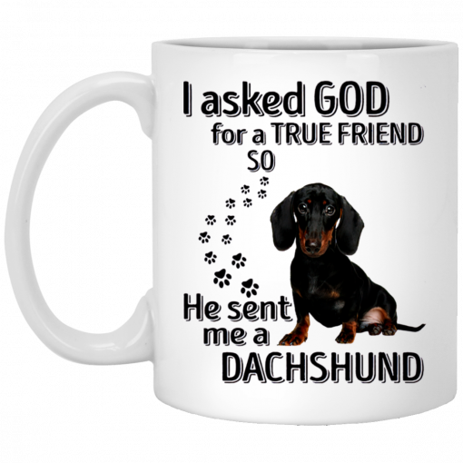 I Asked God For A True Friend So He Sent Me A Dachshund Mug, Coffee Mug, Travel Mug