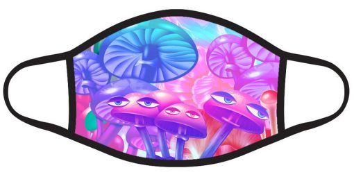 Colorful Psychedelic Mushroom Trippy Pink Blue Fairytale Face Mask