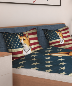 Corgi Lady American Flag Bedding Set