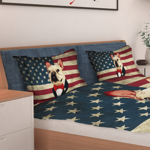 French Bulldog American Flag Bedding Set