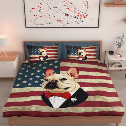 French Bulldog American Flag Bedding Set