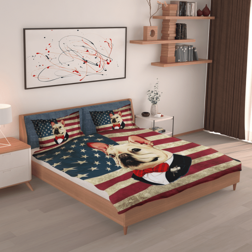 French Bulldog American Flag Bedding Set