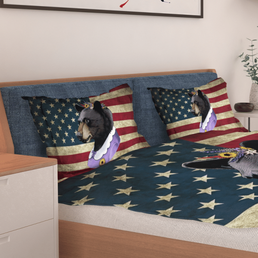 Mama Black Bear American Flag Bedding Set