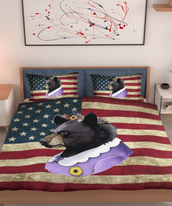 Mama Black Bear American Flag Bedding Set