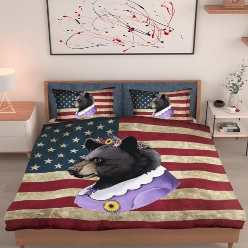 Mama Black Bear American Flag Bedding Set