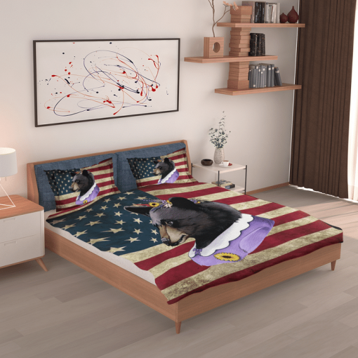 Mama Black Bear American Flag Bedding Set