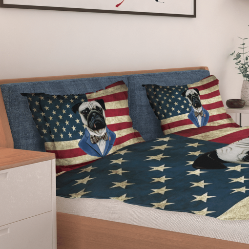 Pug Dog American Flag Bedding Set