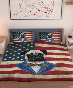 Pug Dog American Flag Bedding Set